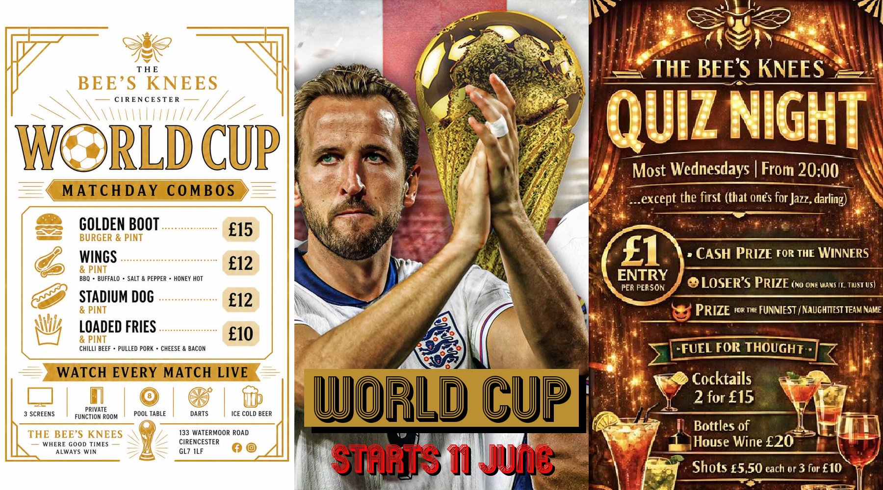 What's On at The Bees Knees, Cirencester | World Cup, Quiz Nights, Jazz & more